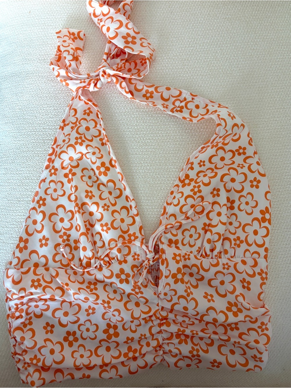 Cotton Candy LA Orange and White Floral Halter Top